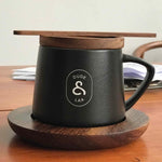 Ceramic coffee mug, handmade mug set with wood lid, coaster and mixing spoon