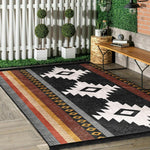 Rug Design Carpet|Southwestern Rug|Rustic Pattern Machine-Washable Non-Slip Rug|Aztec Print Fringed Anti-Slip Carpet|Ethnic Geometric Decor