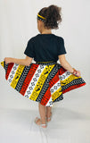 African Print Girls Skirt, Ankara Skirt for Kids With Hair Band