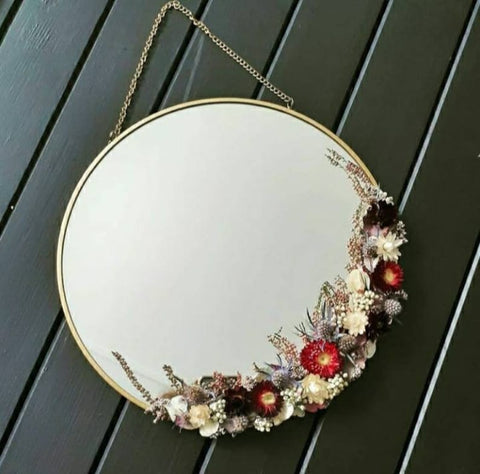 Round mirror to customize decorated with handmade dried flowers - Home Deco - Boho Chic - Vintage - Retro
