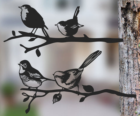 Metal Bird Garden Art Set, Outdoor Yard Decor - Birds on Tree Art - Housewarming Unique Garden Ornaments Gifts Natural Decor