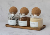 Set of 3 Cork Ball Glass Jars 500 ML | Tea Coffee Sugar Pantry Waterproof Label | Kitchen Food Storage | Homeware | Eco Friendly