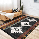 Rug Design Carpet|Southwestern Rug|Rustic Pattern Machine-Washable Non-Slip Rug|Aztec Print Fringed Anti-Slip Carpet|Ethnic Geometric Decor