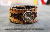 Dragon Wide Men Leather Bracelet | Tribal Bracelet | Laser Engraved Leather Cuff Bracelet