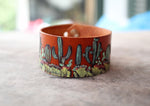 Cactus Bracelet, Wide Botanical Leather Cuff Bracelet, Hand Painted Waterproof Leather, Gift for Gardener/Nature Lover, Motherhood Symbol