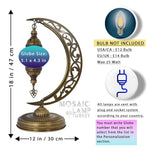 Customizable Turkish Mosaic Moon Shape Table Lamp, Moroccan Crescent Desk Light with Stained Glass Globe 24 Color Option for Bedroom Corner