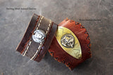 Lion Head Wide Men Leather Cuff Bracelet, Silver 925 Lion Charm, Strap Bracelet